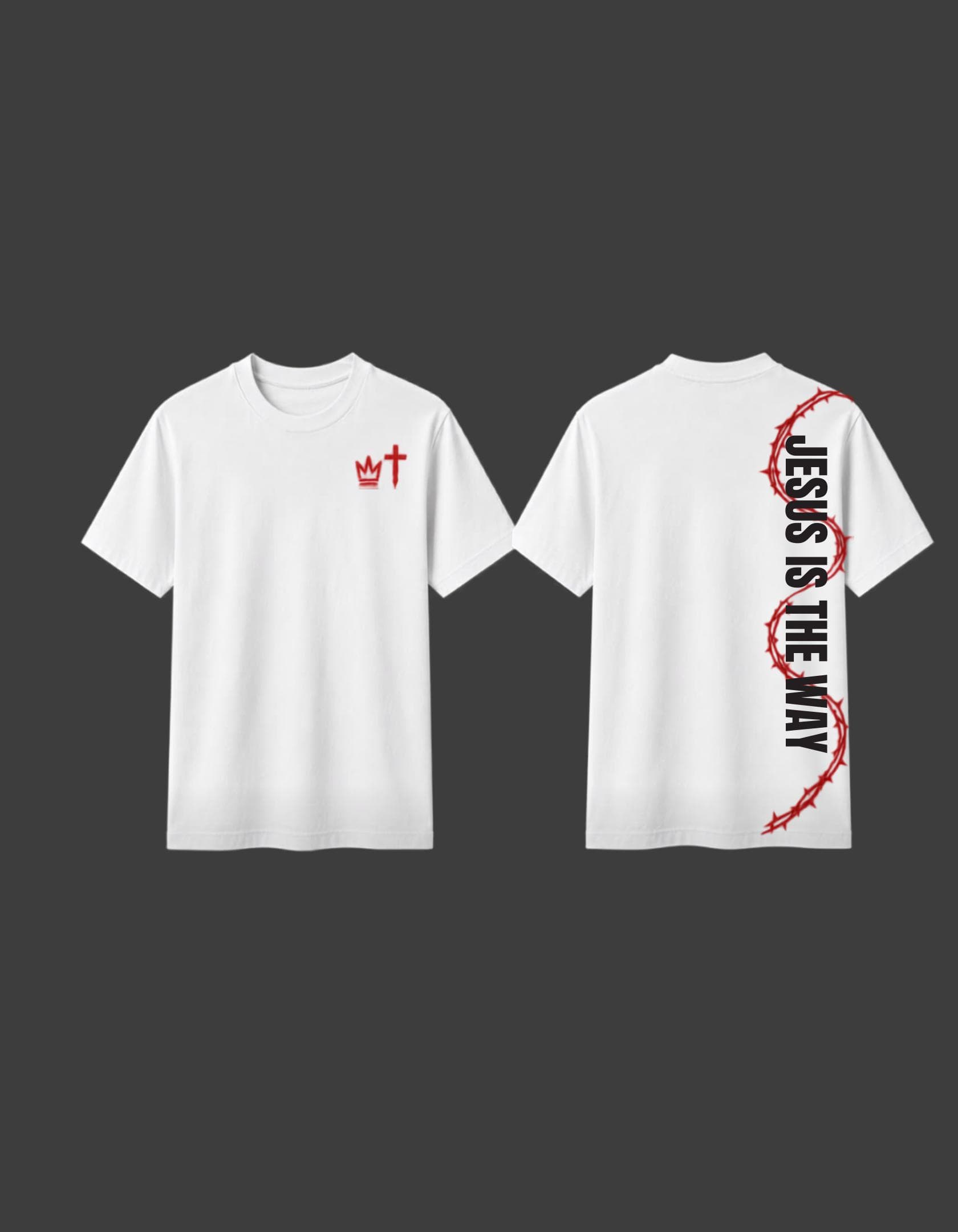 White T-shirt with vertical Jesus Is the Way artwork