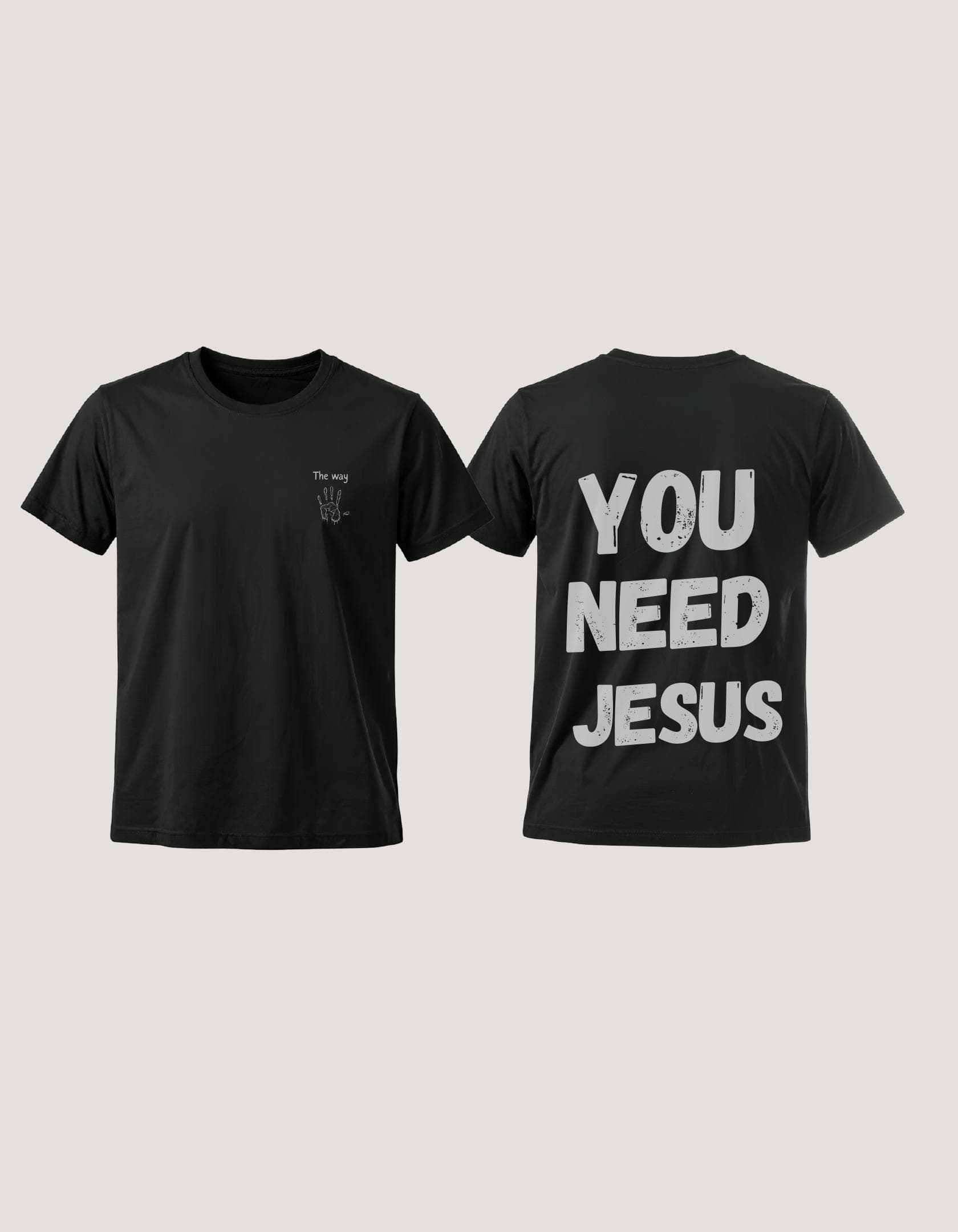 Black T-shirt with You Need Jesus printed on the back